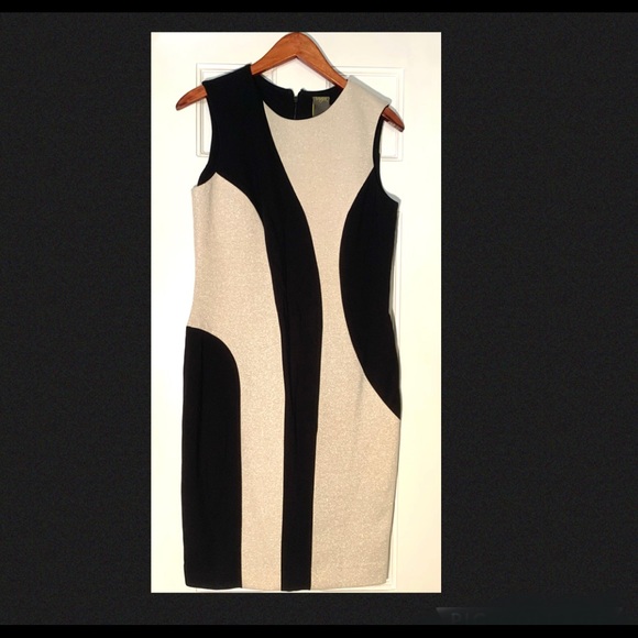 Taylor Champagne / Gold Black Sleeveless Sheath Mod Dress - Picture 2 of 4